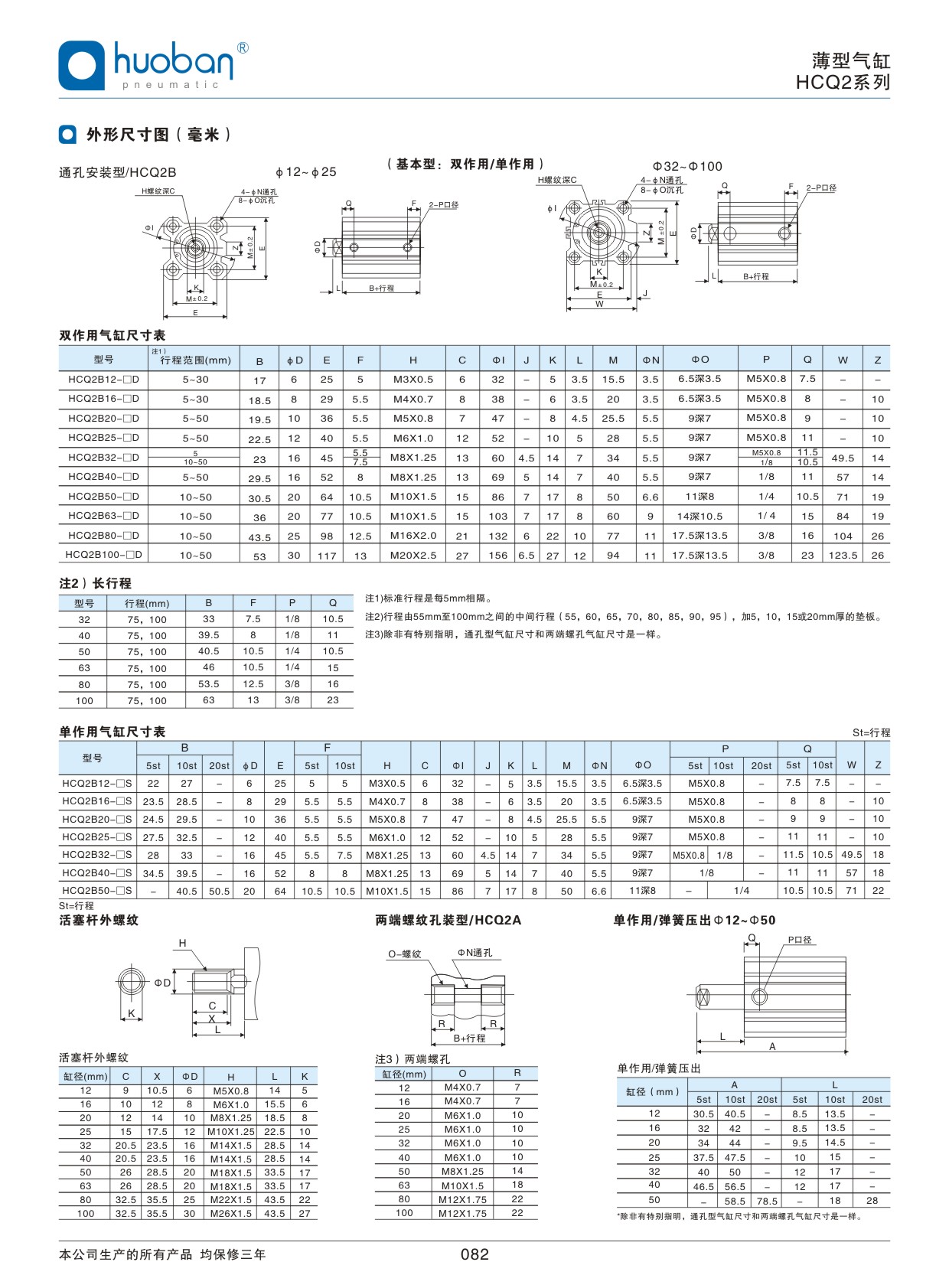 HCQ2薄型氣缸，標(biāo)準(zhǔn)型